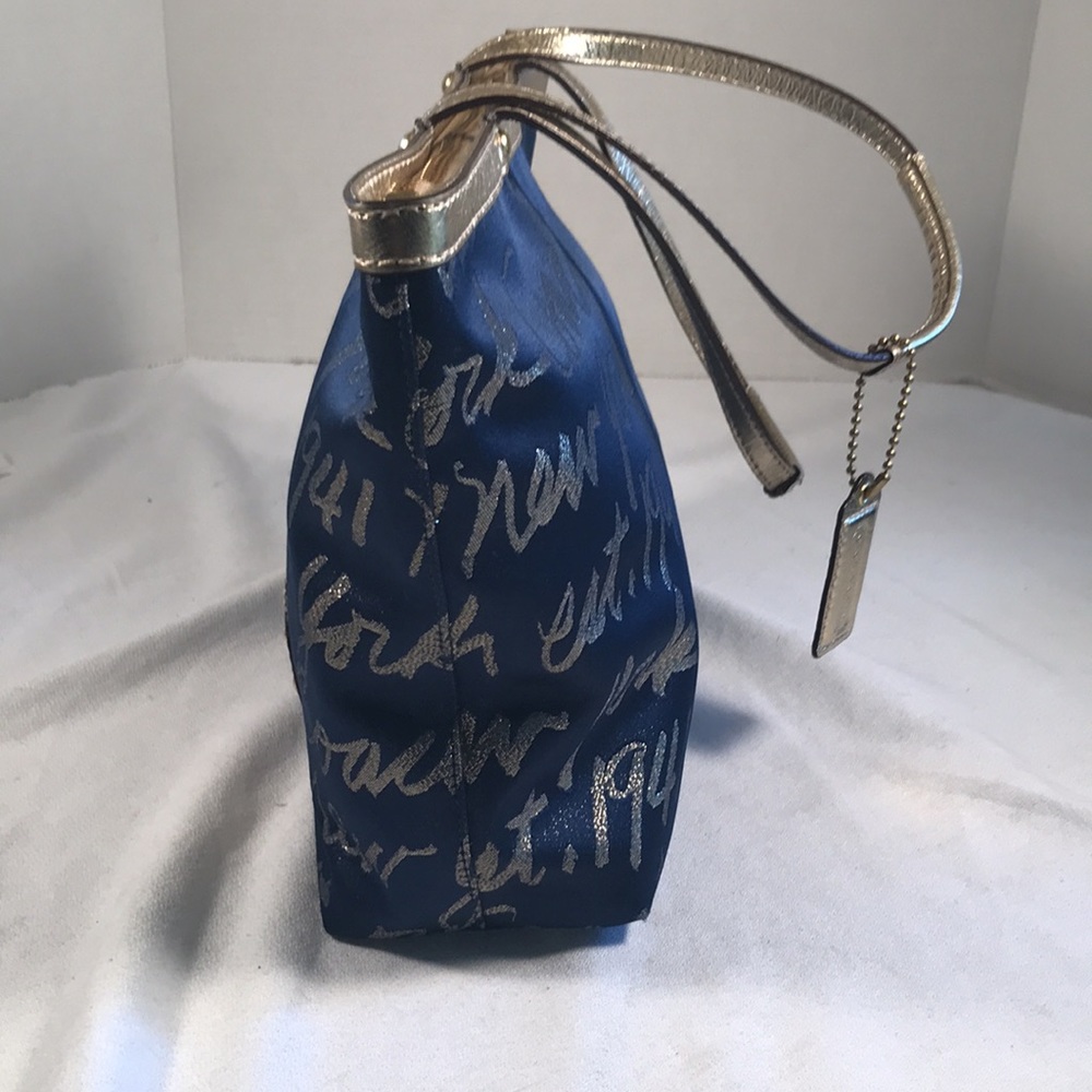 Coach Navy Blue and Metallic Gold Canvas New York Est. 1941 Tote Purse Handbag - Picture 6 of 10
